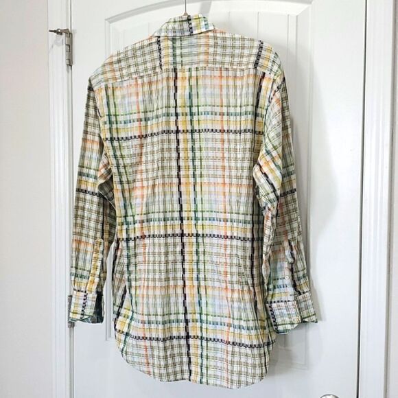 Thomas Dean Size L Button Down Cotton Checked Shirt, with Paisley Trim - Picture 5 of 6